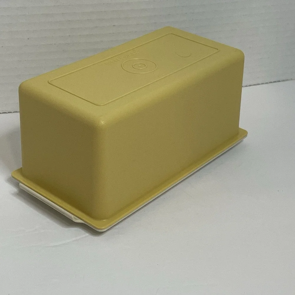 Tupperware 1 Pound Butter Dish Keeper Harvest Gold Top Almond Base Vintage